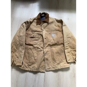 Vintage Carhartt Blanket Lined Jacket Men's Sz Large Tan 100th Anniversary 1989
